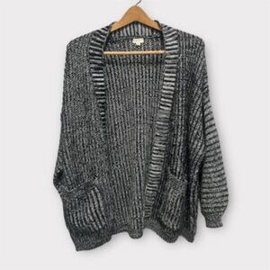 Debut Womens Cardigan Sweater Knit Open Long Sleeve Pockets Black White Size S/M